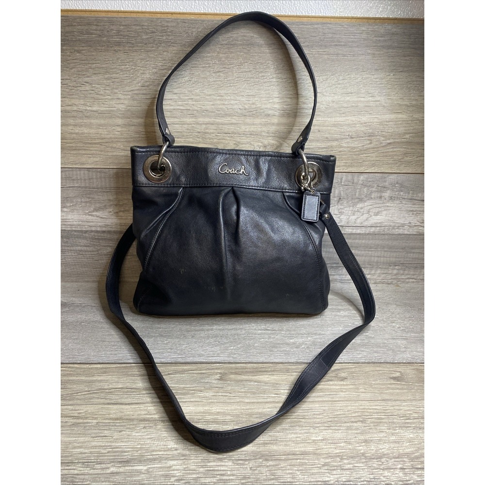 Coach Black Leather Shoulder Bag F17605 Ashley Hippie